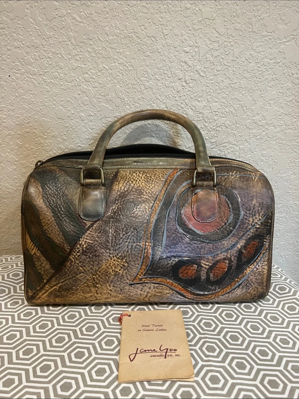 Hand-Trimmed Leather Dome Satchel - Multicolor Artistic Finish